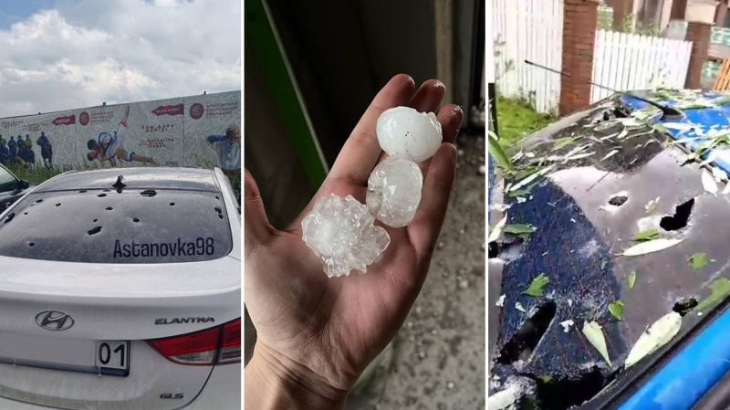 Крупный град побил машины в Астане