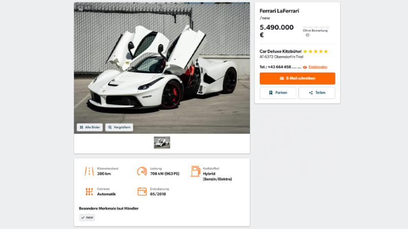 Ferrari LaFerrari почти без пробега оценили дороже Bugatti Chiron